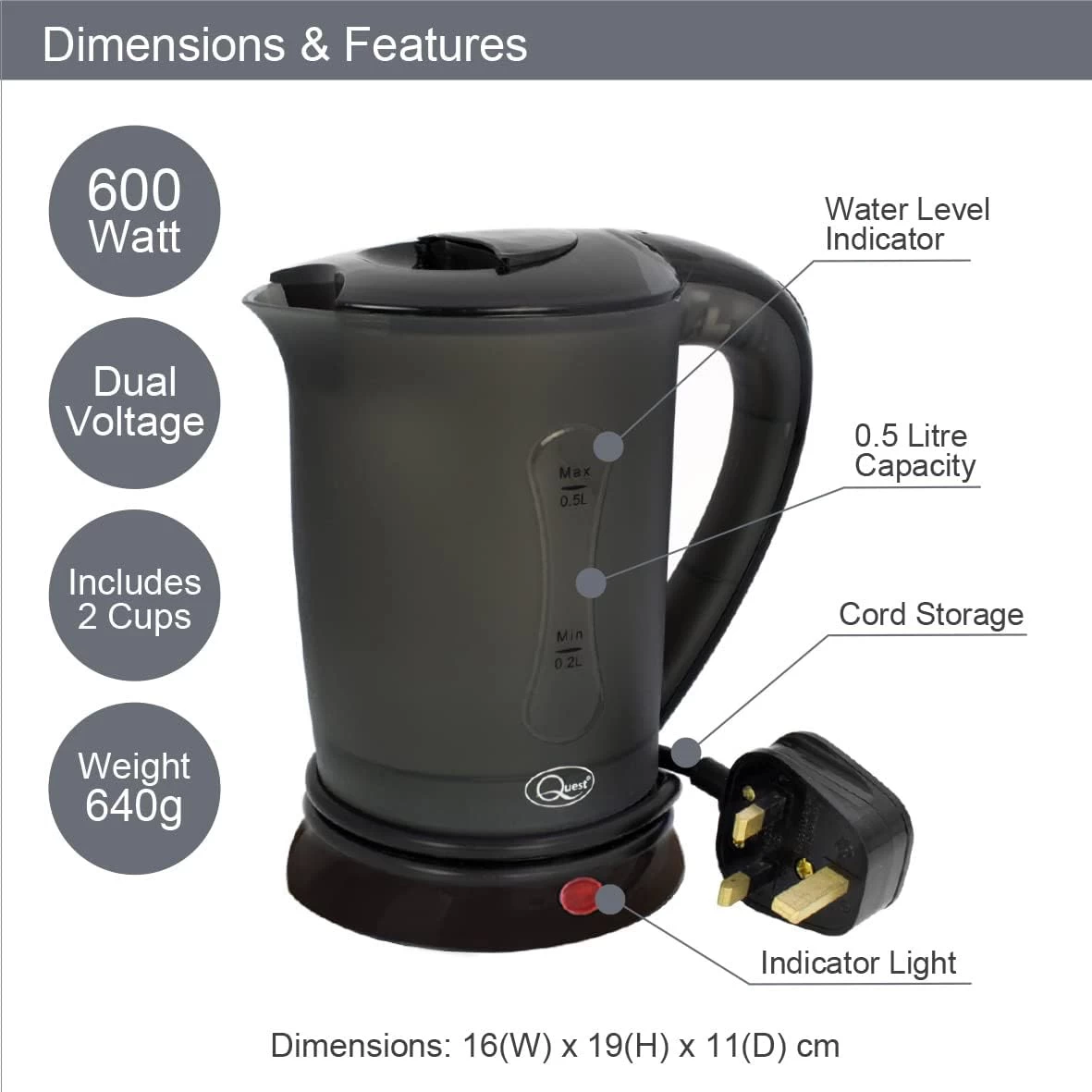 Quest 600w Low Wattage Travel Kettle 4 Quest 600w Low Wattage Travel Kettle - Image 2