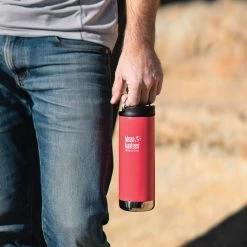 Klean Kanteen Insulated TK Wide With Café Cap 473ml - Brushed Steel -Camping Promotion K16TKWPCC MP LS holding loop lifestyle